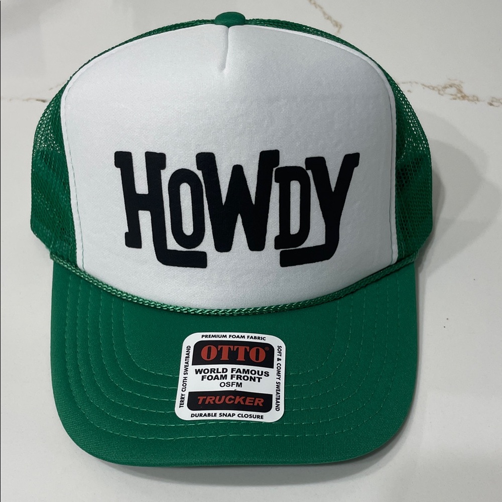 HOWDY Green and White Trucker Hat